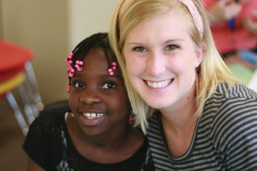 Woman and child smiling