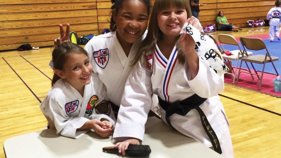 Girls in martial arts class