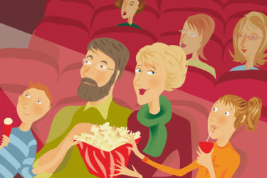 Illustration of family watching movie
