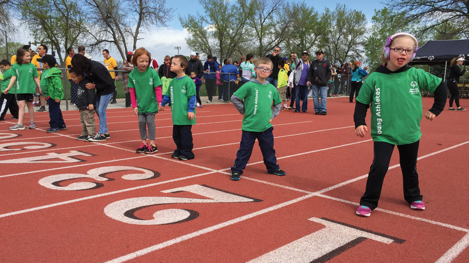 Children lined up at Special Olympics race
