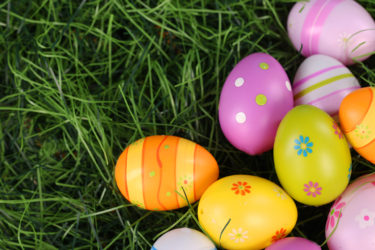 Colourful easter eggs on grass