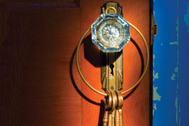 Close up of door knob with keys