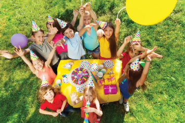 Overhead view of birthday party