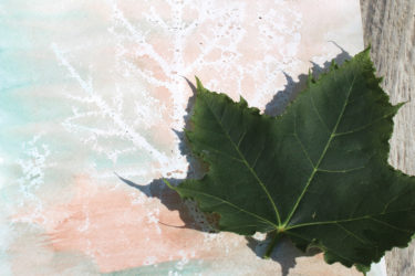 Blue and pink leaf-resist painting