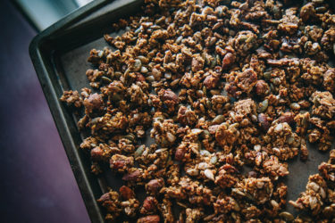 Baking sheet with homemade pumpkin granola