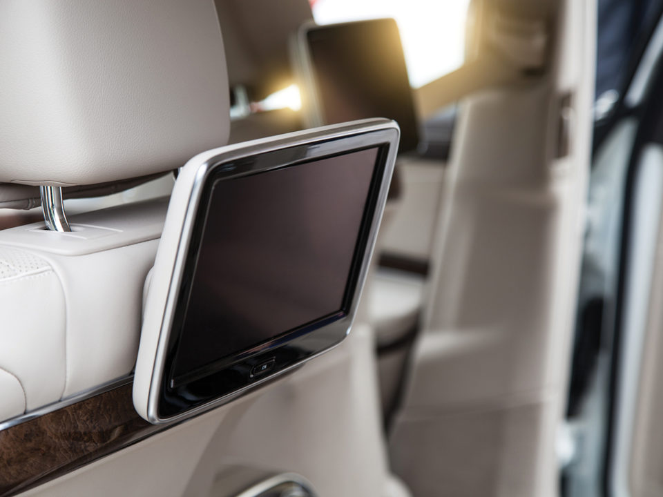 Tablet mounted in car for road trip