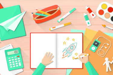 Child working on homework at desk