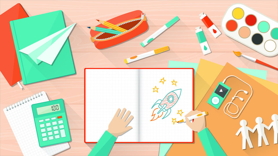 Child working on homework at desk