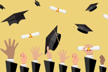 graduation caps being thrown