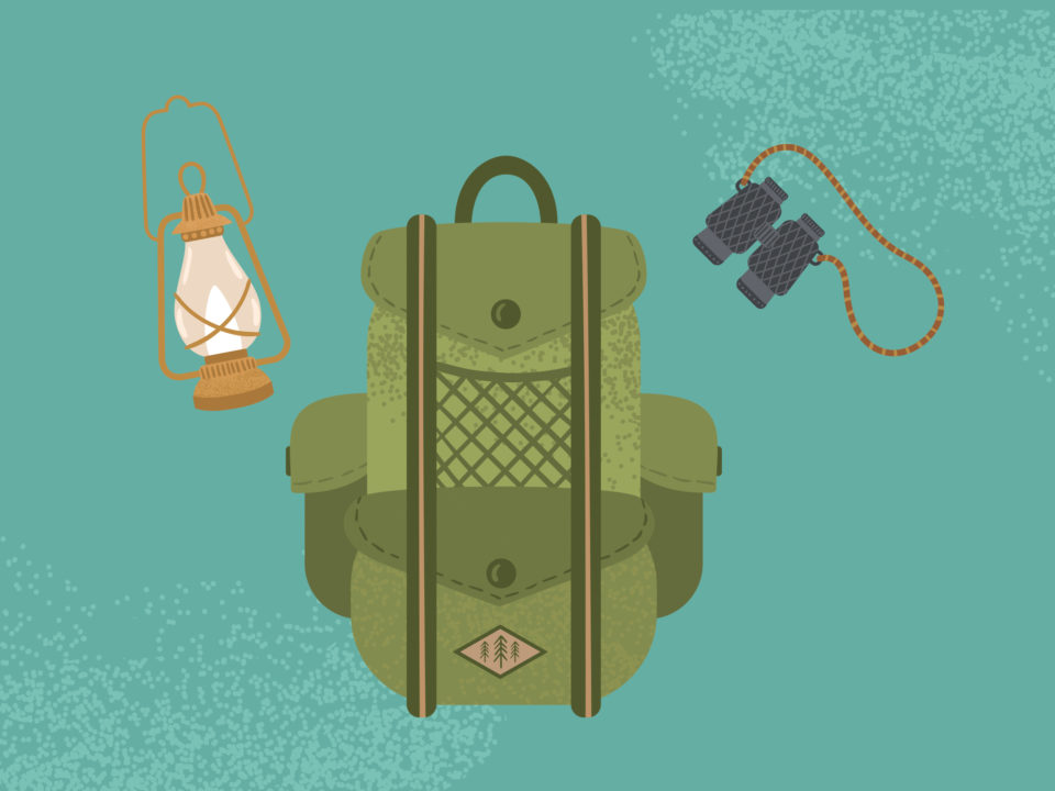 backpack and camp items