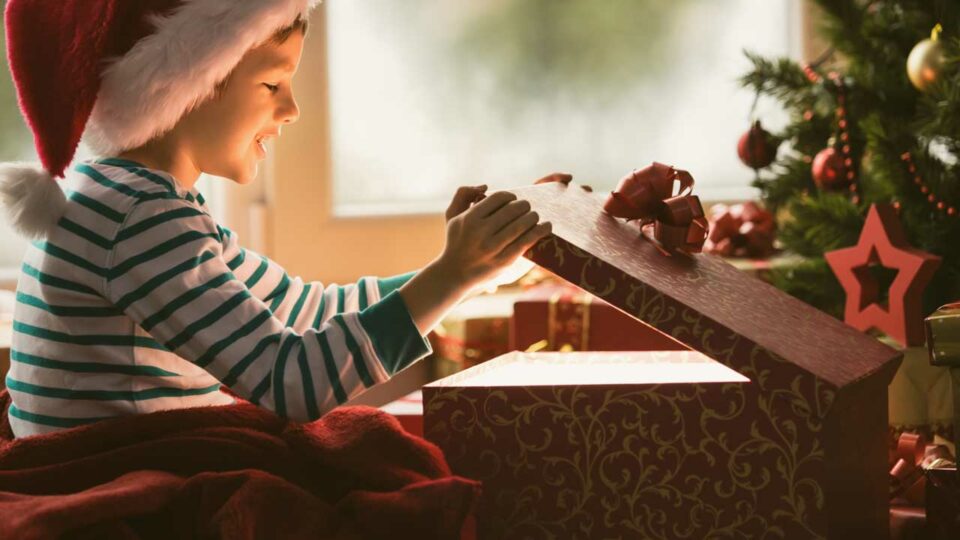 Boy opening present