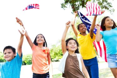 Children with American flags
