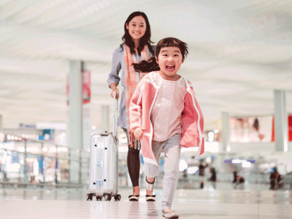 Mother and child in airport