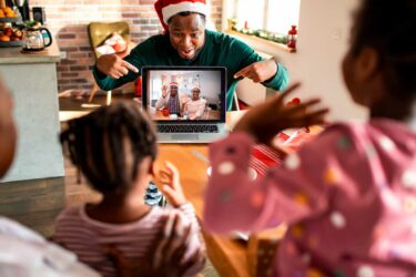 Family video-chatting with grandparents