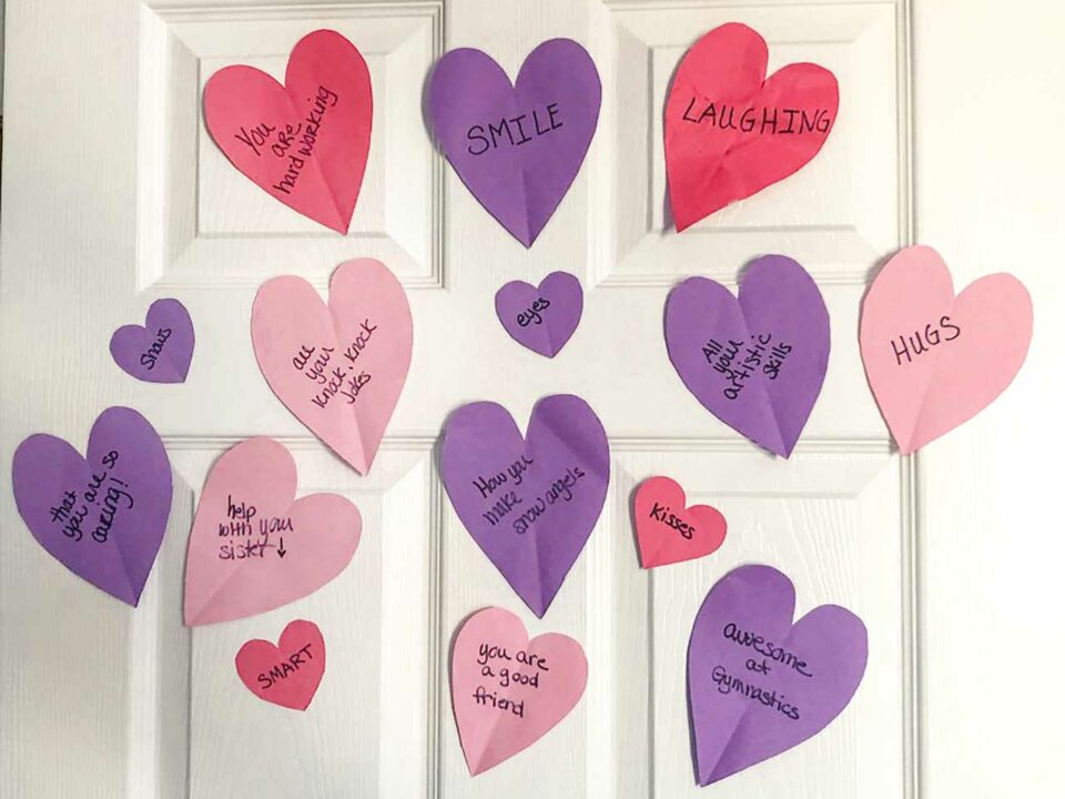 Paper hearts on a door