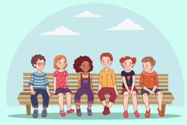 Children sitting on bench