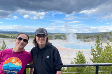 writer HeatherMundt and son in Yellowstone National Park
